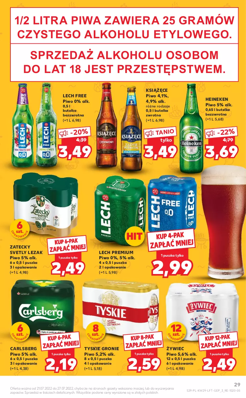 Gazetka promocyjna Kaufland - OFERTA TYGODNIA - ważna 21.07 do 27.07.2022 - strona 29 - produkty: Carlsberg, Gra, Heineken, Książęce, Lech Premium, Piwa, Piwo, Tyskie