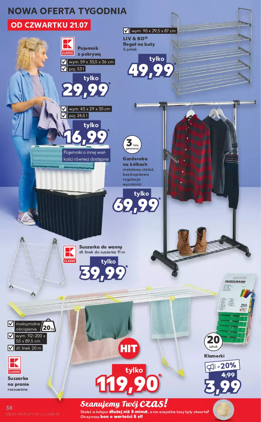 Gazetka promocyjna Kaufland - OFERTA TYGODNIA - ważna 21.07 do 27.07.2022 - strona 38 - produkty: Buty, Olej, Pojemnik, Regał, Sok, Suszarka, Suszarka na pranie, Top