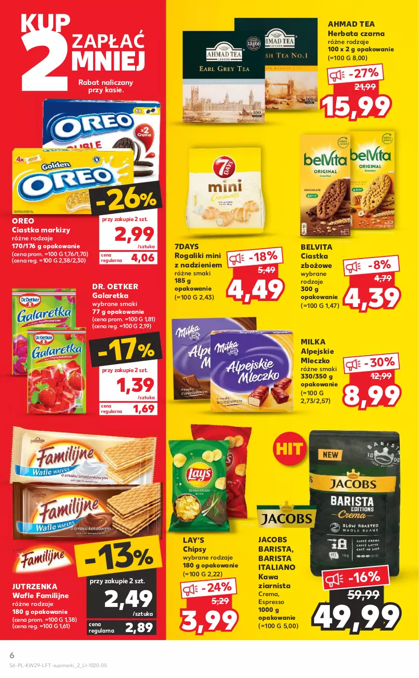 Gazetka promocyjna Kaufland - OFERTA TYGODNIA - ważna 21.07 do 27.07.2022 - strona 6 - produkty: BelVita, Chipsy, Ciastka, Dr. Oetker, Fa, Gala, Galaretka, Herbata, Herbata czarna, Jacobs, Jutrzenka, Kawa, Kawa ziarnista, Lay’s, Milka, Mleczko, Oreo, Rogal, Vita C, Wafle