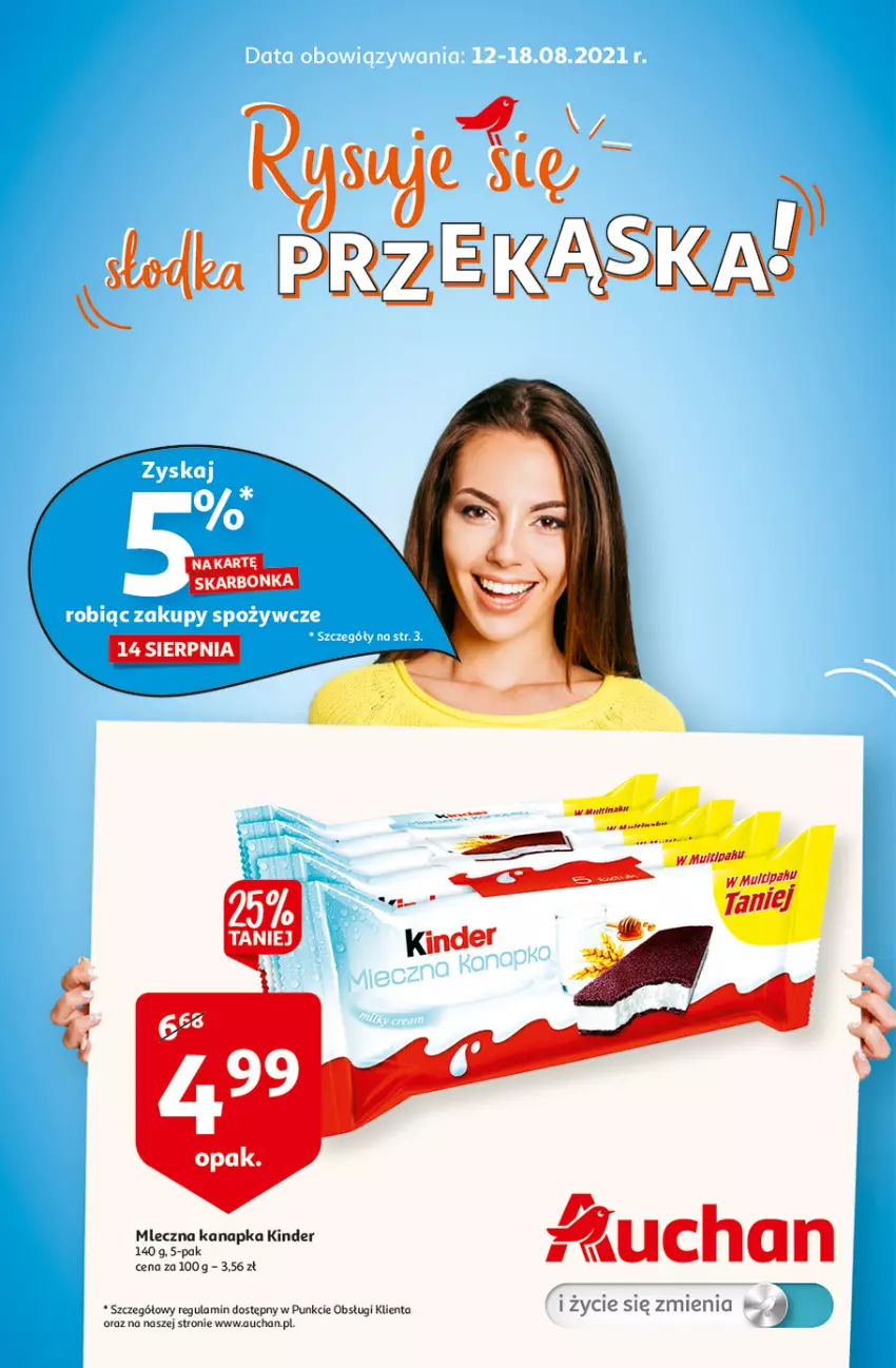 Gazetka promocyjna Auchan - Rysuje się porządek na biurku Hipermarkety - ważna 12.08 do 18.08.2021 - strona 1 - produkty: Kinder, Mleczna kanapka