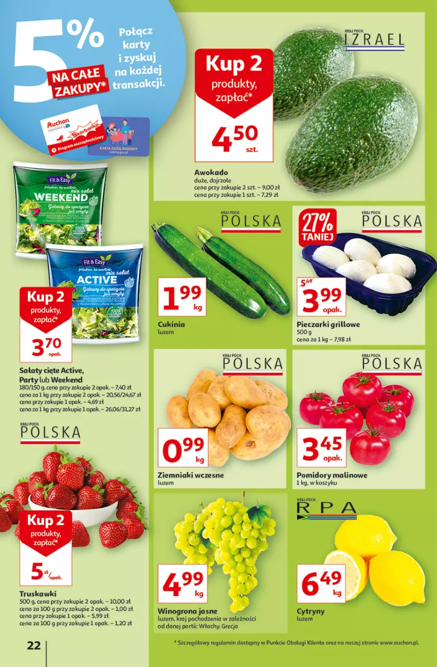 Gazetka promocyjna Auchan - Rysuje się porządek na biurku Hipermarkety - ważna 12.08 do 18.08.2021 - strona 22 - produkty: Cytryny, Grill, Kosz, Piec, Pomidory, Sałat, Tran, Truskawki, Wino, Winogrona, Ziemniaki