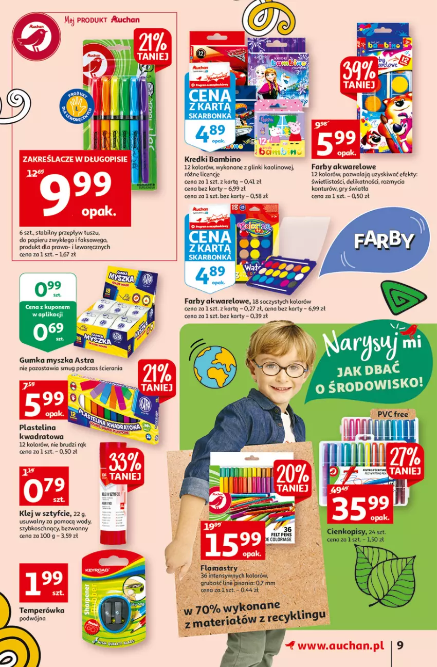 Gazetka promocyjna Auchan - Rysuje się porządek na biurku Hipermarkety - ważna 12.08 do 18.08.2021 - strona 9 - produkty: Fa, Flamastry, Gry, Klej, Mysz, Papier, Plastelina, Puf, Tusz