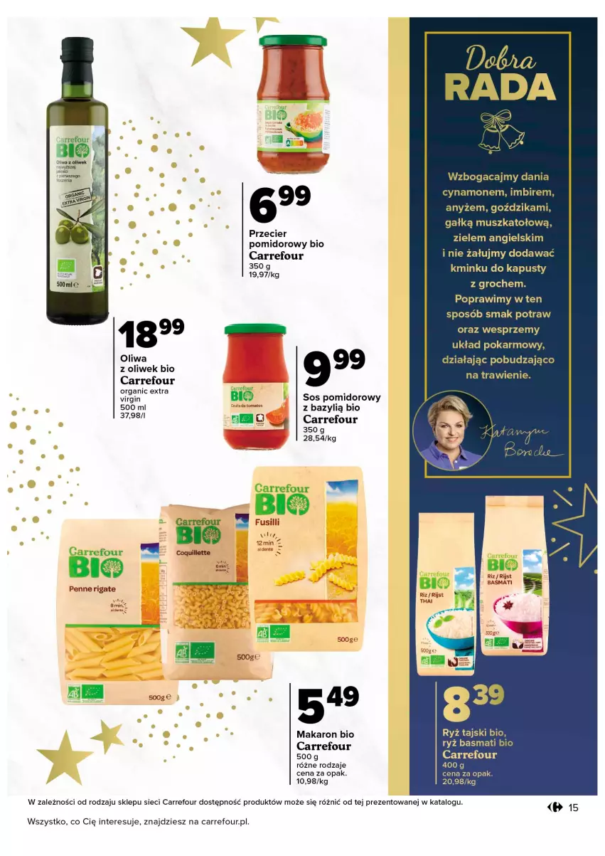 Gazetka promocyjna Carrefour - Gazetka Wszystkiego świątecznego w EXTRA CENACH - ważna 08.11 do 19.11.2022 - strona 15 - produkty: Bazyl, Gin, Groch, Makaron, Mus, Oliwa z oliwek, Penne, Ryż, Ryż basmati, Sos, Sos pomidorowy