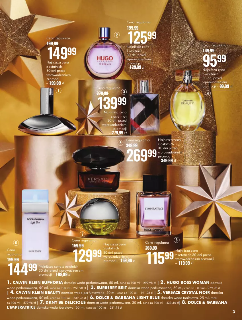 Gazetka promocyjna Super Pharm - Gazetka - ważna 01.12 do 24.12.2023 - strona 3 - produkty: Brit, Burberry, Calvin Klein, DKNY, Hugo Boss, Perfum, Versace, Woda, Woda perfumowana, Woda toaletowa