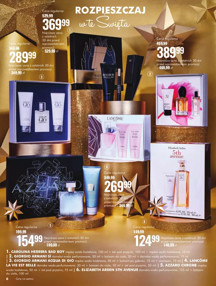 Gazetka promocyjna Super Pharm - Gazetka - ważna 01.12 do 24.12.2023 - strona 6 - produkty: Azzaro, Balsam do ciała, Balsam po goleniu, Bell, Carolina Herrera, Elizabeth Arden, Giorgio Armani, Lancôme, Perfum, Szampon, Woda, Woda perfumowana, Woda toaletowa