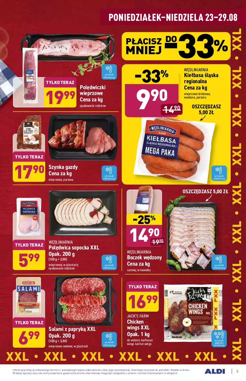 Gazetka promocyjna Aldi - ważna 23.08 do 29.08.2021 - strona 5 - produkty: Boczek, Fa, Kawa, Kiełbasa, Kiełbasa śląska, Polędwica, Salami, Salami z papryką, Szynka, Tera