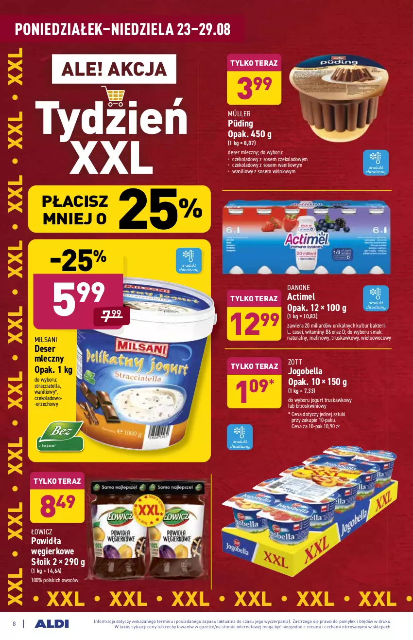 Gazetka promocyjna Aldi - ważna 23.08 do 29.08.2021 - strona 8 - produkty: Actimel, Bell, Bella, Danone, Deser, Deser mleczny, Jogobella, Jogurt, Müller, Ser, Sos, Tera, Zott