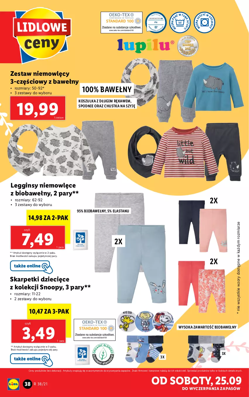 Gazetka promocyjna Lidl - GAZETKA - ważna 20.09 do 26.09.2021 - strona 38 - produkty: Control, Dzieci, Gin, Karp, Kosz, Koszulka, Legginsy, Skarpetki, Sok, Spodnie