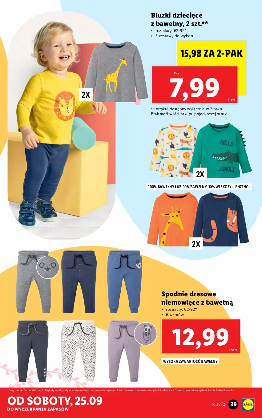 Gazetka promocyjna Lidl - GAZETKA - ważna 20.09 do 26.09.2021 - strona 39 - produkty: Dres, Dzieci, Sok, Spodnie, Spodnie dresowe