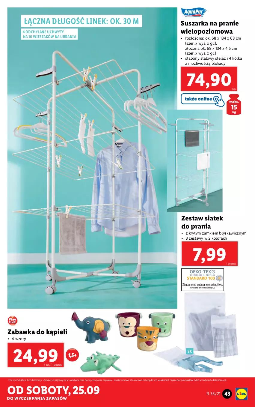 Gazetka promocyjna Lidl - GAZETKA - ważna 20.09 do 26.09.2021 - strona 43 - produkty: Suszarka, Suszarka na pranie, Ubrania, Uchwyty, Wieszak, Zabawka