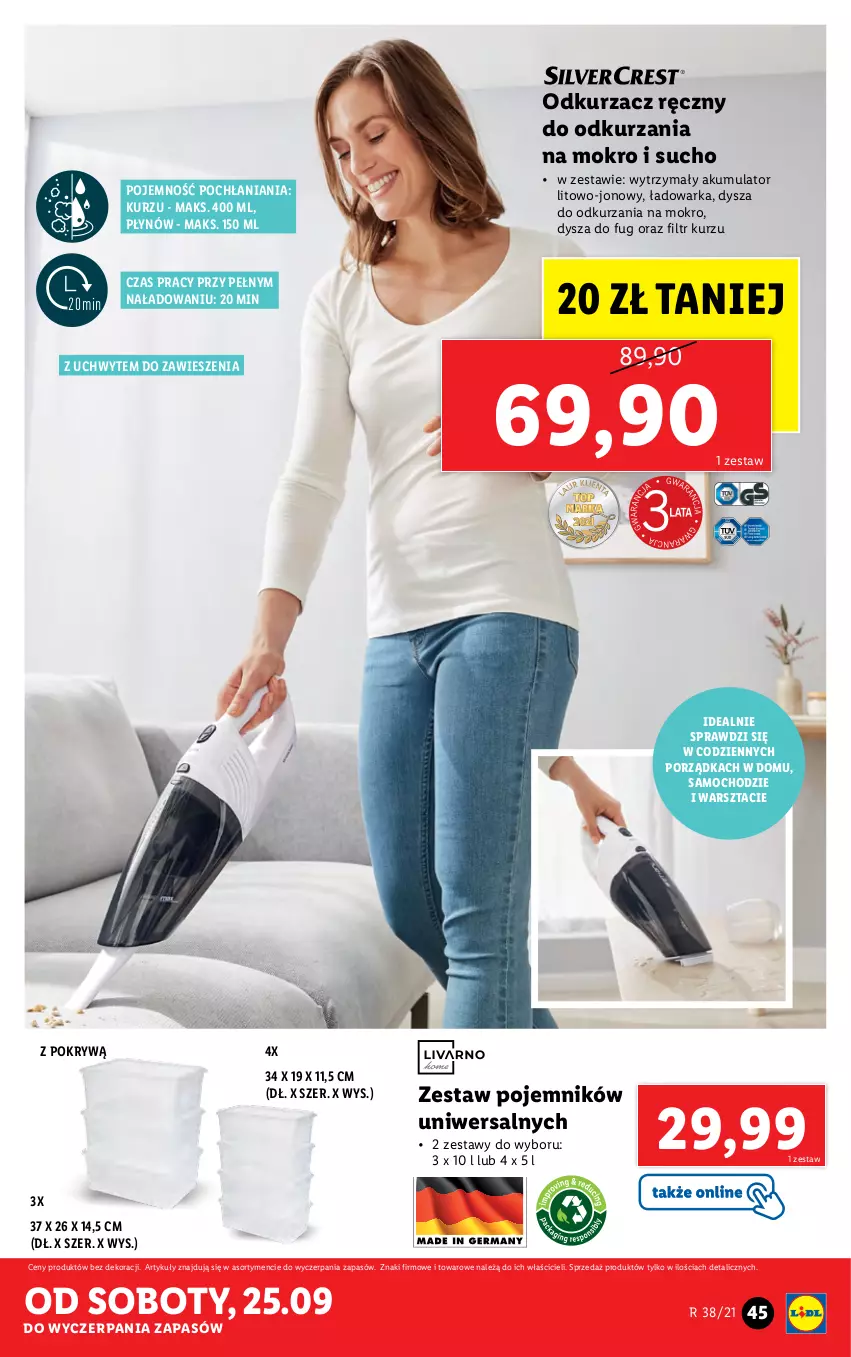 Gazetka promocyjna Lidl - GAZETKA - ważna 20.09 do 26.09.2021 - strona 45 - produkty: Akumulator, Odkurzacz, Pojemnik, Por, Warka