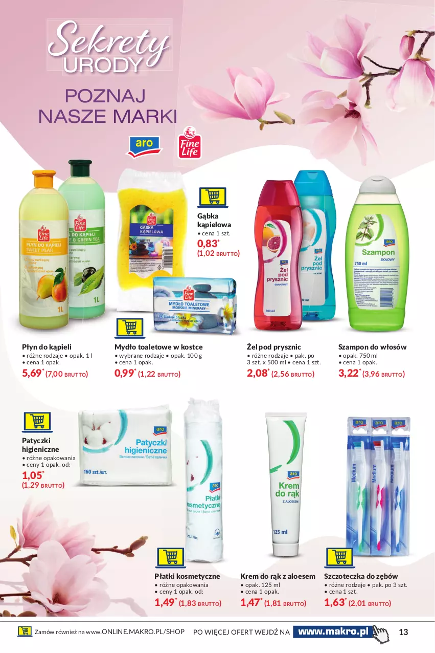 Gazetka promocyjna Makro - [Oferta specjalna] Sekrety Urody - ważna 04.05 do 17.05.2021 - strona 13 - produkty: Krem do rąk, Kret, Mydło, Płatki kosmetyczne, Płyn do kąpieli, Szampon, Szczoteczka, Szczoteczka do zębów