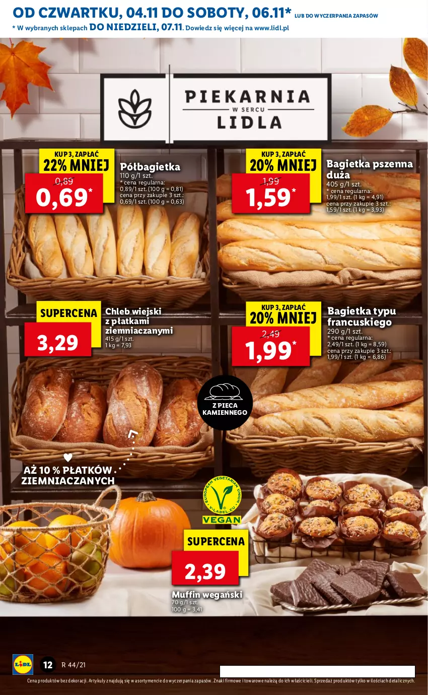 Gazetka promocyjna Lidl - GAZETKA - ważna 04.11 do 07.11.2021 - strona 12 - produkty: Bagietka, Bagietka pszenna, Chleb, Piec, Półbagietka