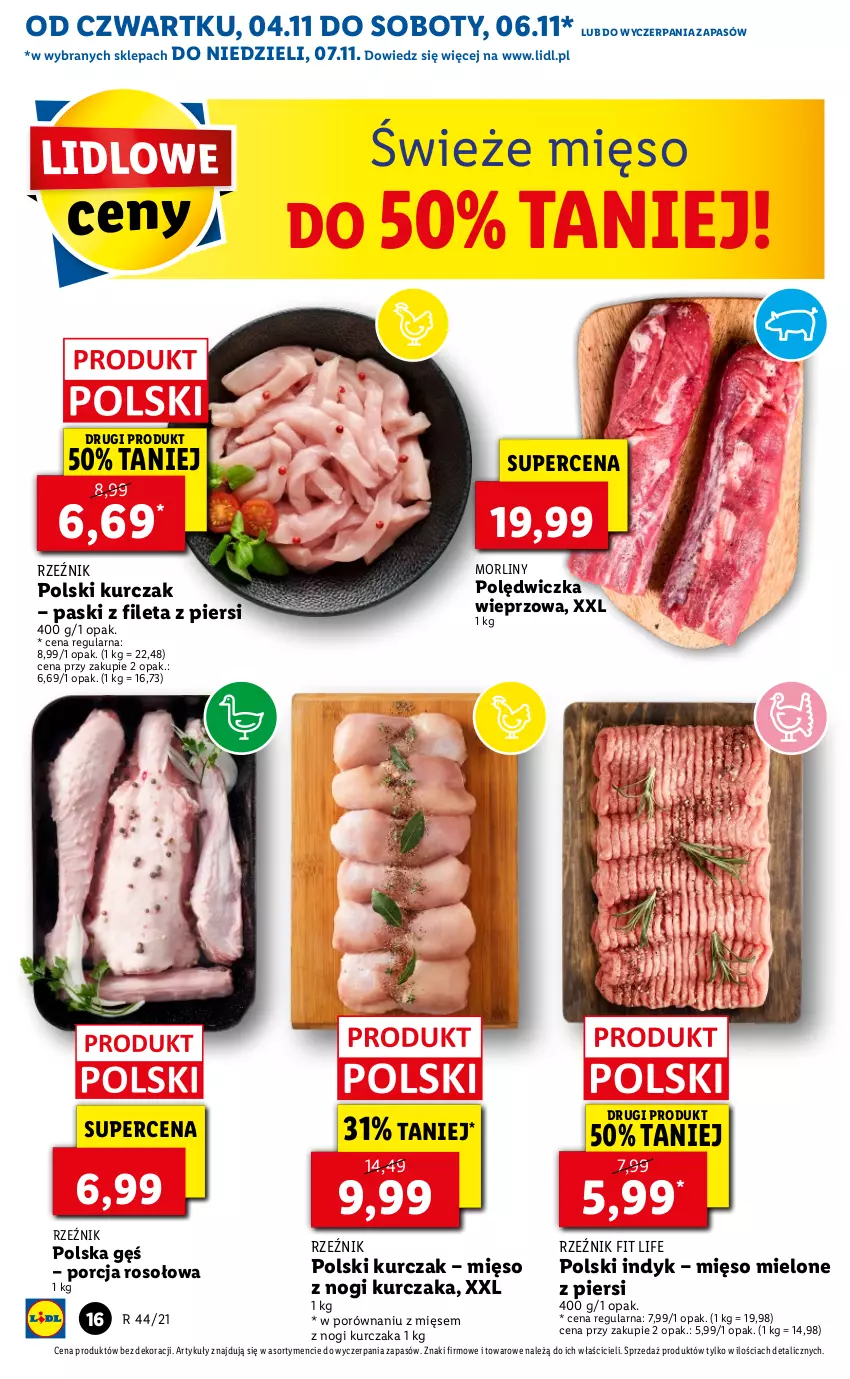 Gazetka promocyjna Lidl - GAZETKA - ważna 04.11 do 07.11.2021 - strona 16 - produkty: Kurczak, Mięso, Mięso mielone, Morliny, Polędwiczka wieprzowa, Por