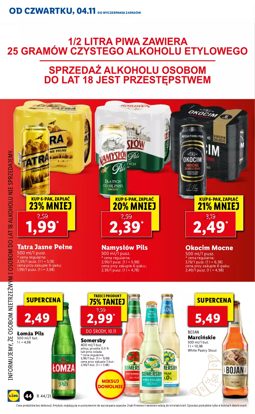 Gazetka promocyjna Lidl - GAZETKA - ważna 04.11 do 07.11.2021 - strona 44 - produkty: Arbuz, Koc, Namysłów, Okocim, Somersby, Tatra