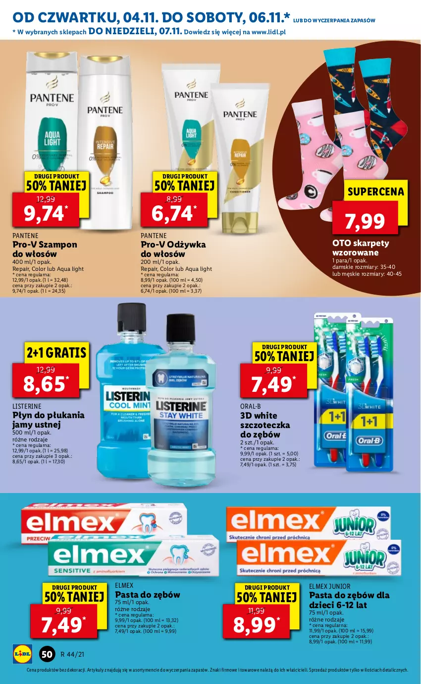 Gazetka promocyjna Lidl - GAZETKA - ważna 04.11 do 07.11.2021 - strona 50 - produkty: Dzieci, Elmex, Gra, Karp, Listerine, Odżywka, Pantene, Pasta do zębów, Płyn do płukania, Płyn do płukania jamy ustnej, Szampon, Szczoteczka, Szczoteczka do zębów