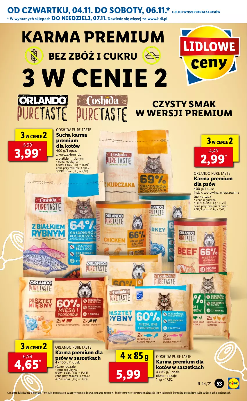 Gazetka promocyjna Lidl - GAZETKA - ważna 04.11 do 07.11.2021 - strona 53 - produkty: Kurczak, Pur, Sucha karma, Wieprzowina, Wołowina