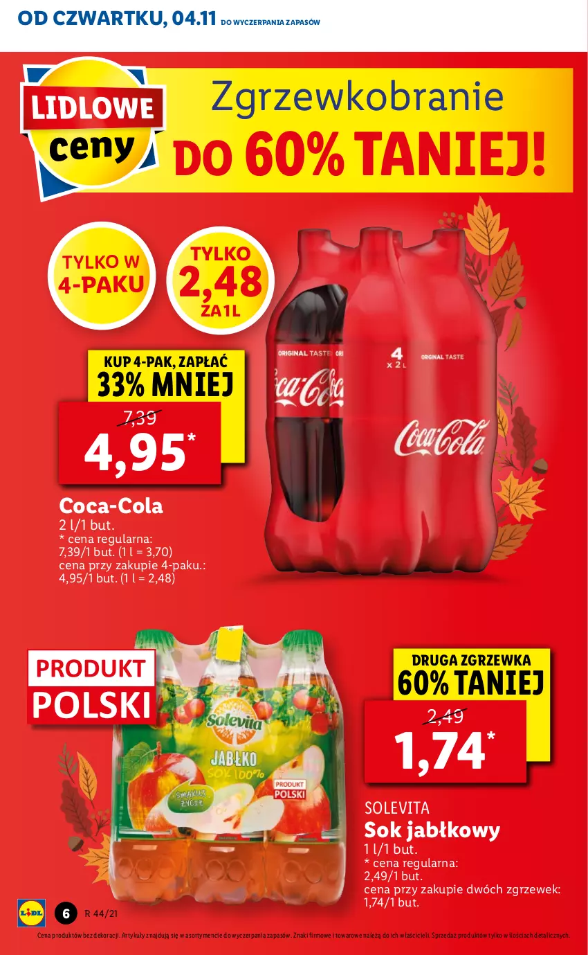 Gazetka promocyjna Lidl - GAZETKA - ważna 04.11 do 07.11.2021 - strona 6 - produkty: Coca-Cola, Sok, Sok jabłkowy