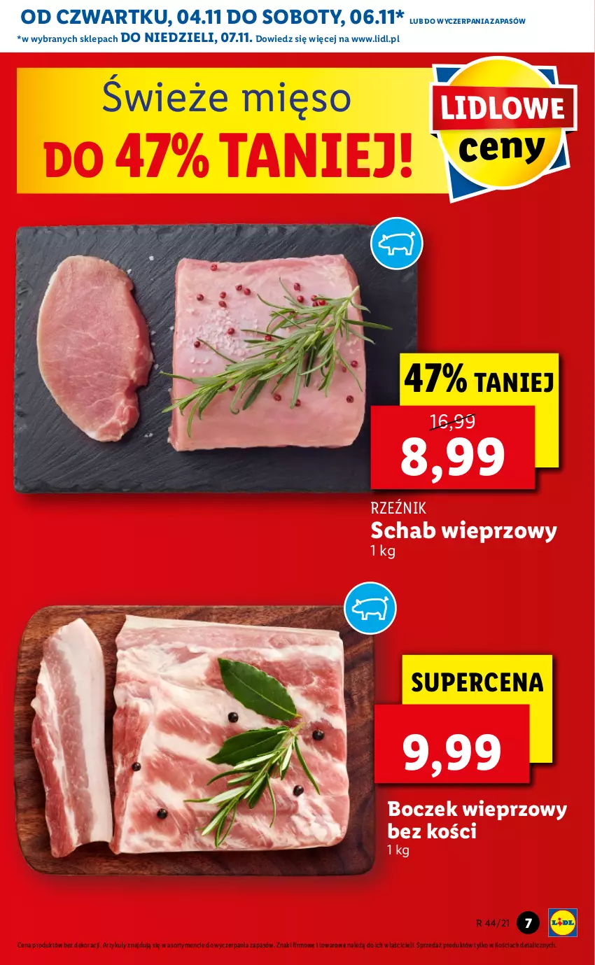 Gazetka promocyjna Lidl - GAZETKA - ważna 04.11 do 07.11.2021 - strona 7 - produkty: Boczek, Boczek wieprzowy, Mięso, Schab wieprzowy