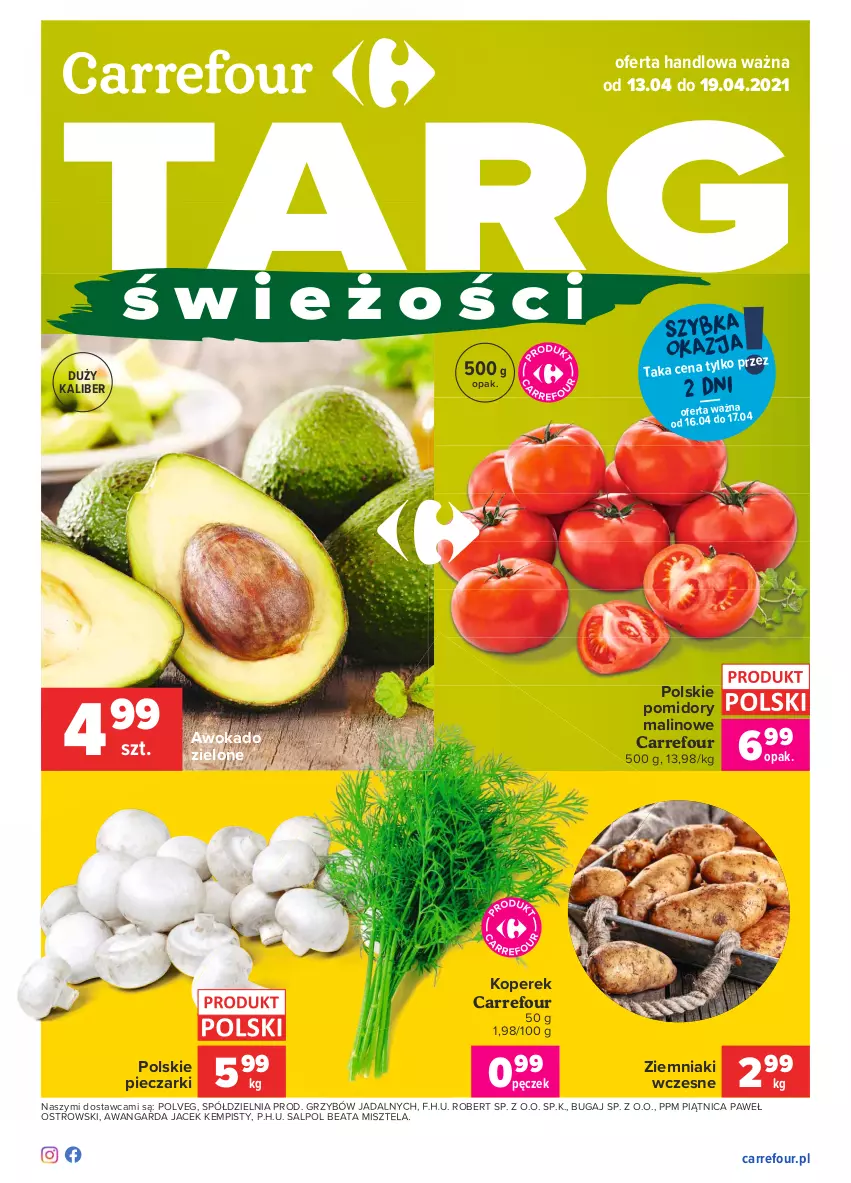 Gazetka promocyjna Carrefour - Gazetka Carrefour - ważna 12.04 do 19.04.2021 - strona 1 - produkty: Piątnica, Piec, Pomidory, Ziemniaki