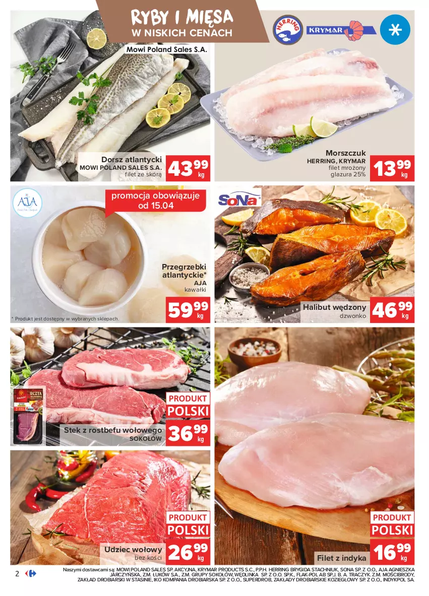 Gazetka promocyjna Carrefour - Gazetka Carrefour - ważna 12.04 do 19.04.2021 - strona 2 - produkty: Dorsz, Glazura, Halibut, Inka, Kawa, Lazur, Rostbef, Sok, Sokołów, Stek, Udziec wołowy