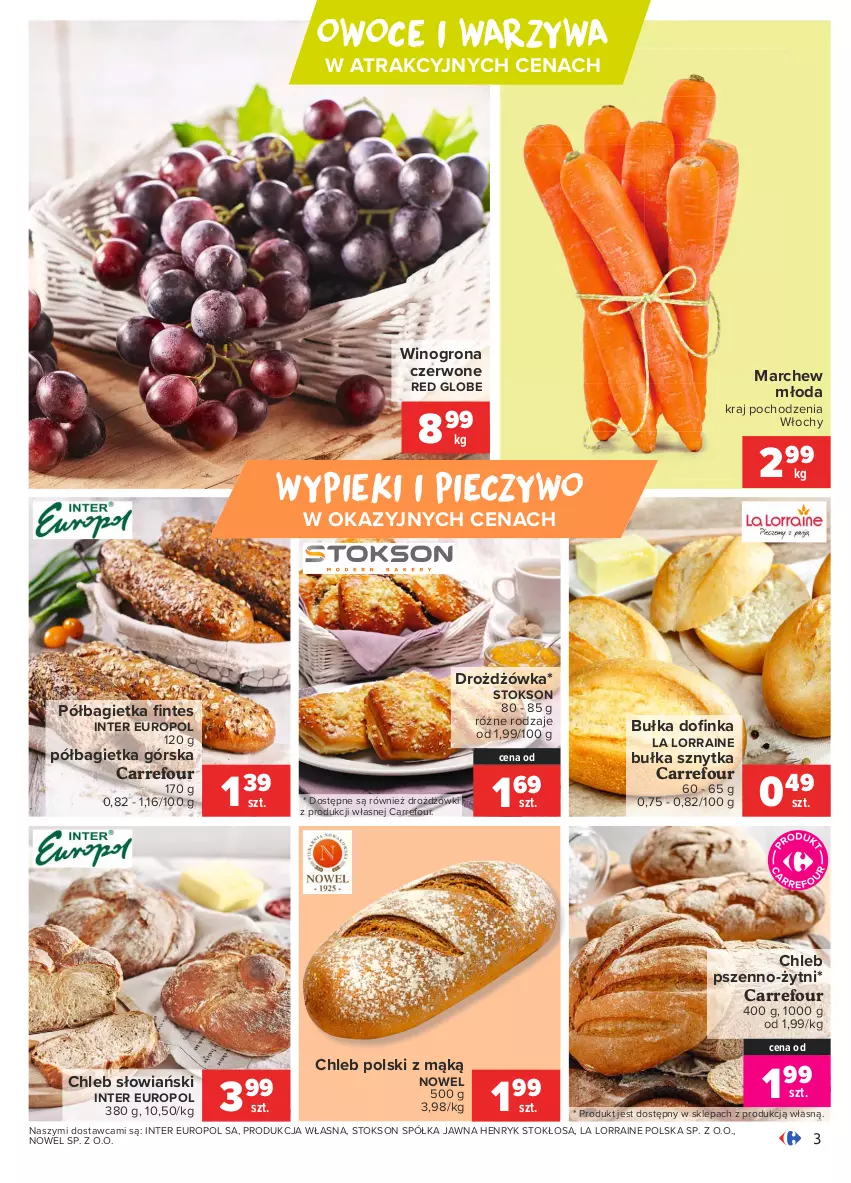 Gazetka promocyjna Carrefour - Gazetka Carrefour - ważna 12.04 do 19.04.2021 - strona 3 - produkty: Bagietka, Bułka, Chleb, Owoce, Piec, Pieczywo, Półbagietka, Półka, Warzywa, Wino, Winogrona