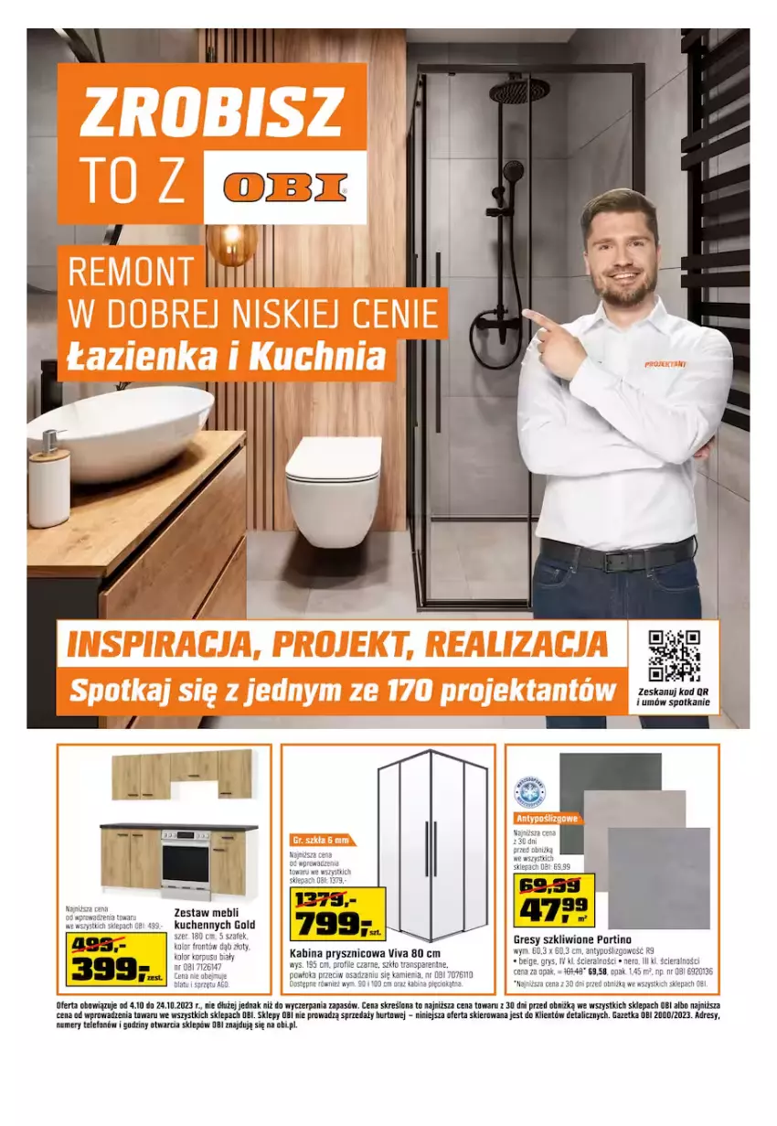 Gazetka promocyjna Obi - Gazetka OBI - ważna 04.10 do 24.10.2023 - strona 1 - produkty: Dres, Gres, Gry, Kabina prysznicowa, Por, Telefon, Tran