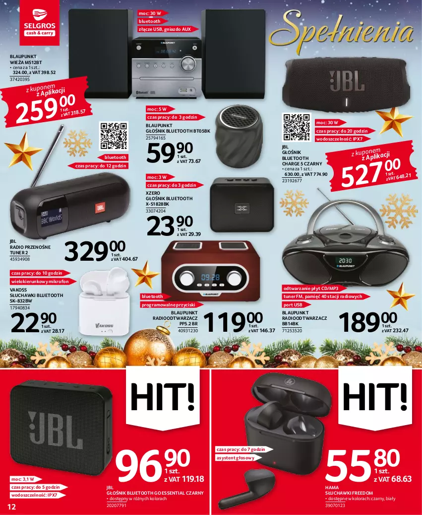 Gazetka promocyjna Selgros - Oferta przemysłowa - ważna 15.12 do 31.12.2022 - strona 12 - produkty: Głośnik, Głośnik bluetooth, Gra, Hama, JBL, Mikrofon, Por, Radioodtwarzacz, Słuchawki, Słuchawki bluetooth