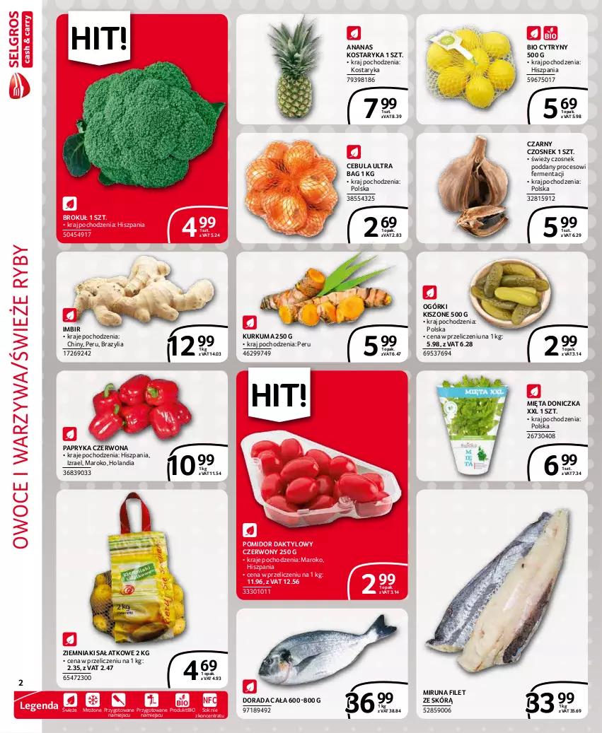 Gazetka promocyjna Selgros - Extra Oferta - ważna 01.01 do 31.01.2022 - strona 2 - produkty: Ananas, Cebula, Cytryny, Czosnek, Imbir, Kurkuma, Mięta, Miruna, Owoce, Papryka, Papryka czerwona, Sałat, Sok, Warzywa, Ziemniaki