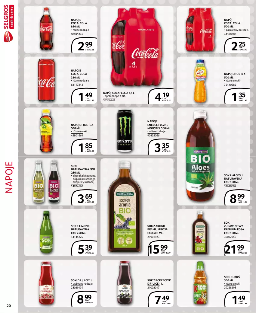 Gazetka promocyjna Selgros - Extra Oferta - ważna 01.01 do 31.01.2022 - strona 20 - produkty: Coca-Cola, Hortex, Kubuś, Napój, Napoje, Por, Sok, Wino