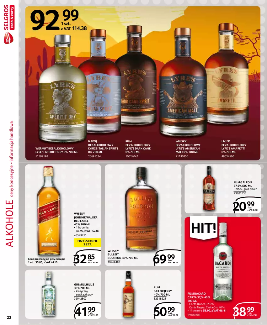 Gazetka promocyjna Selgros - Extra Oferta - ważna 01.01 do 31.01.2022 - strona 22 - produkty: Alkohole, Bacardi, Bourbon, Bulleit Bourbon, Gin, Gra, Johnnie Walker, Lack, Leon, Likier, Napój, Napój bezalkoholowy, Rum, Whisky