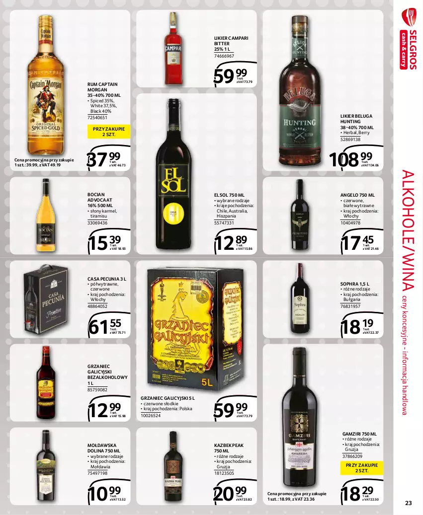 Gazetka promocyjna Selgros - Extra Oferta - ważna 01.01 do 31.01.2022 - strona 23 - produkty: Advocaat, Alkohole, Captain Morgan, Grzaniec Galicyjski, Lack, Likier, Rum