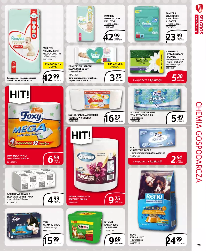 Gazetka promocyjna Selgros - Extra Oferta - ważna 01.01 do 31.01.2022 - strona 29 - produkty: Chusteczki, Felix, Foxy, Gra, KiteKat, Majtki, Naturell, Naturella, Pampers, Papier, Papier toaletowy, Pieluchomajtki, Podpaski, Ręcznik, Rolki