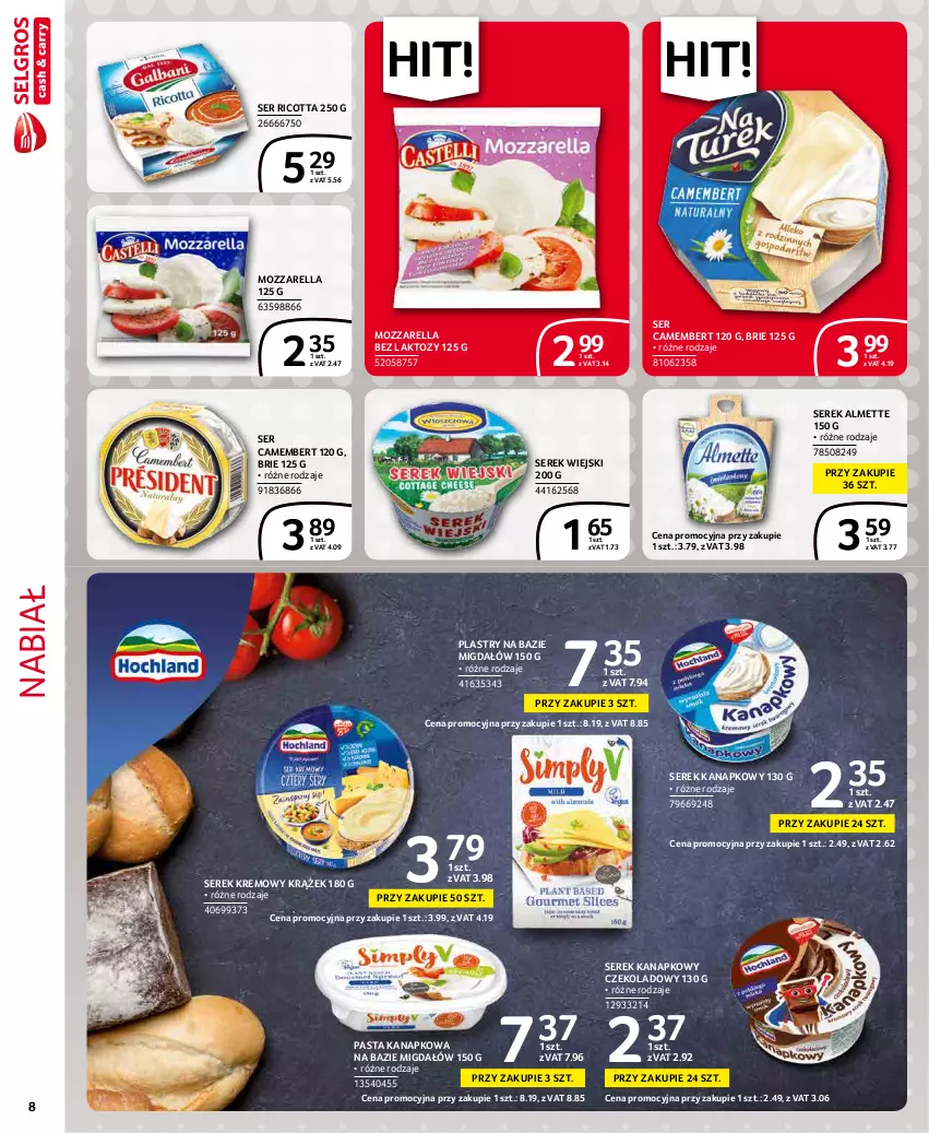 Gazetka promocyjna Selgros - Extra Oferta - ważna 01.01 do 31.01.2022 - strona 8 - produkty: Almette, Brie, Camembert, Mozzarella, Ricotta, Ser, Serek, Serek kanapkowy, Serek wiejski