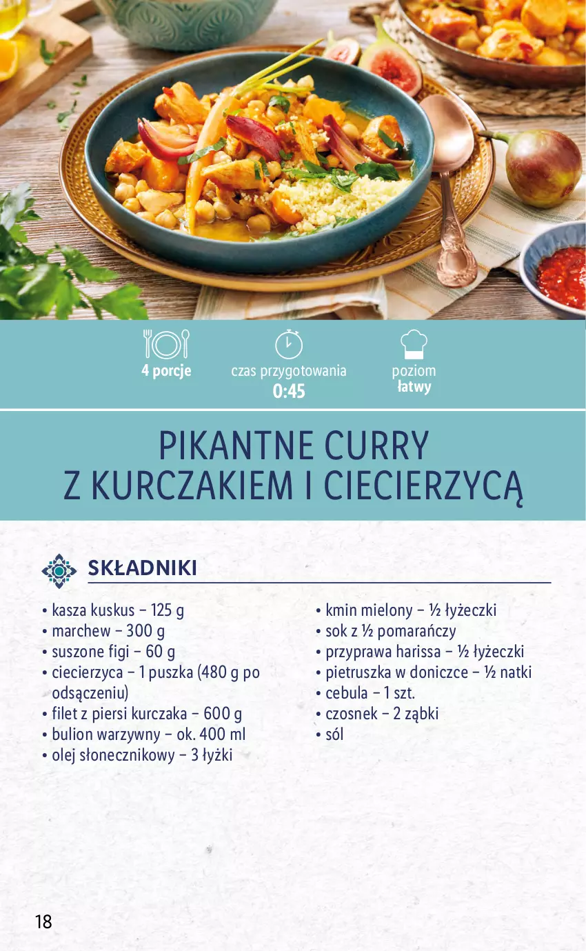 Gazetka promocyjna Lidl - KATALOG ORIENTALNY - ważna 19.04 do 23.04.2022 - strona 18 - produkty: Bulion, Cebula, Czosnek, Figi, Filet z piersi kurczaka, Kasza, Kurczak, Kuskus, Lion, Olej, Olej słonecznikowy, Pietruszka, Por, Sok, Sól