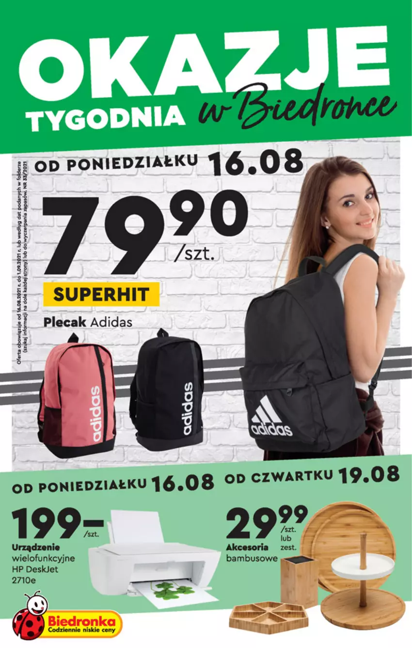 Gazetka promocyjna Biedronka - Okazje tygodnia - ważna 16.08 do 01.09.2021 - strona 1 - produkty: Adidas, Dron, HP, Plecak