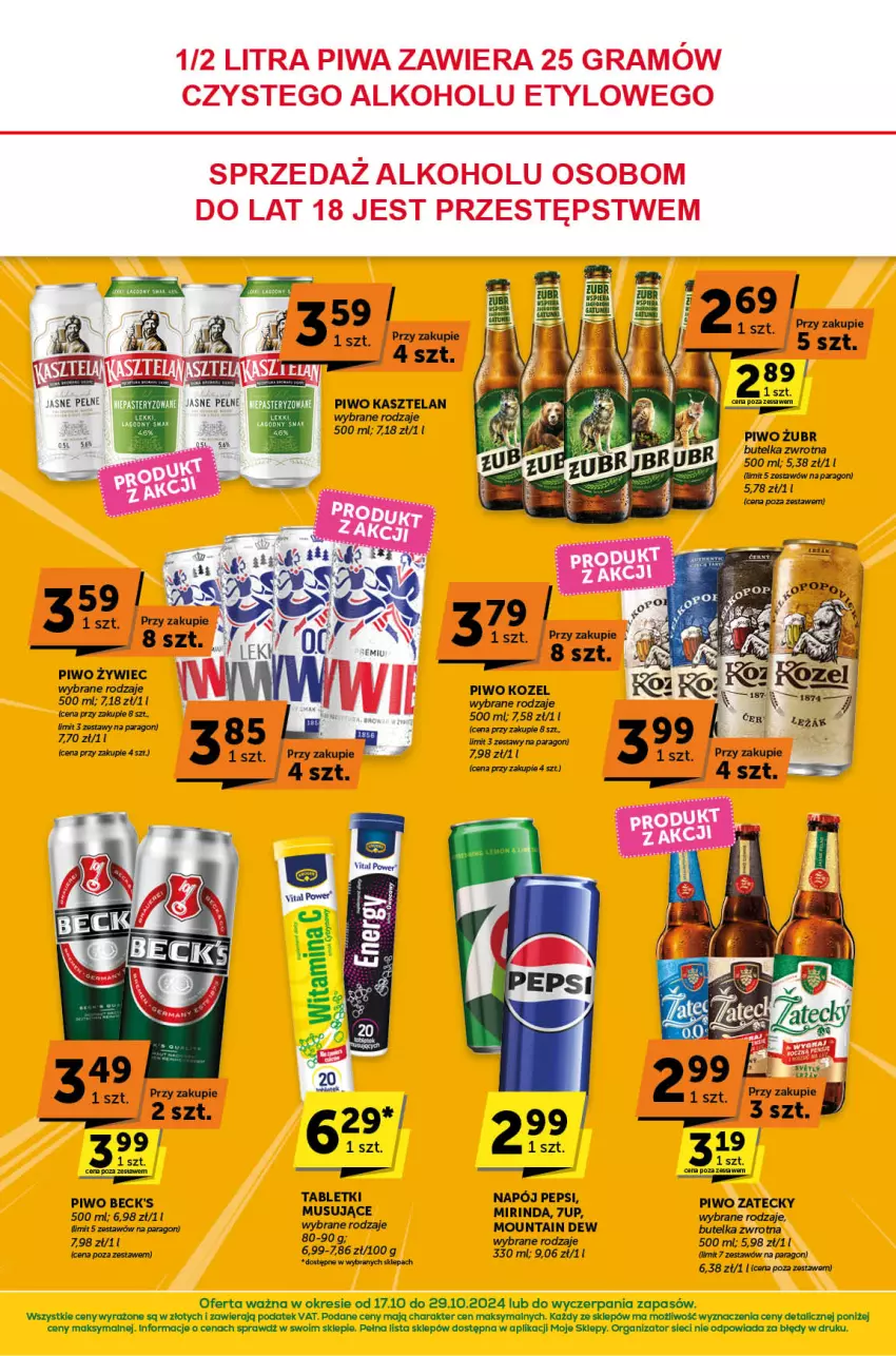 Gazetka promocyjna ABC - ważna 17.10 do 29.10.2024 - strona 8 - produkty: 7up, Kasztelan, Kosz, Kozel, Mirinda, Napój, Pepsi, Piwo