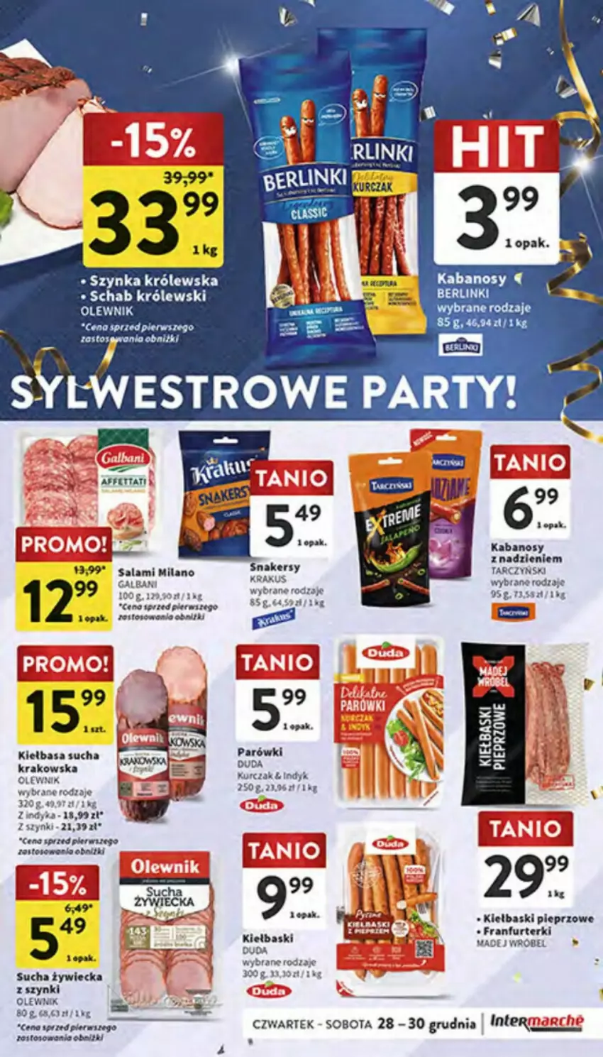 Gazetka promocyjna Intermarche - ważna 28.12.2023 do 03.01.2024 - strona 3 - produkty: Berlinki, Duda, Galbani, Kabanos, Kiełbasa, Kiełbaski pieprzowe, Królewski, Kurczak, Olewnik, Pieprz, Salami, Szynka, Szynka Królewska, Tarczyński