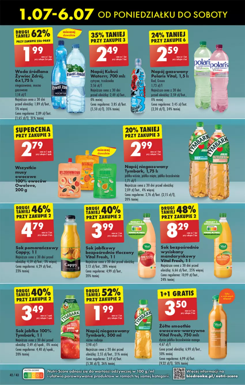 Gazetka promocyjna Biedronka - Od poniedzialku - ważna 01.07 do 06.07.2024 - strona 48 - produkty: Cappy, Gra, Kubuś, LANA, Mango, Mus, Napój, Napój niegazowany, Smoothie, Sok, Sok jabłkowy, Sok pomarańczowy, Tymbark, Woda