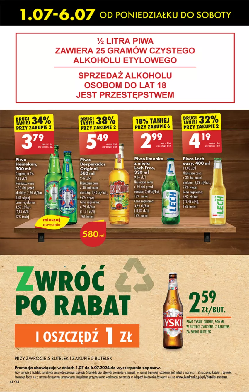 Gazetka promocyjna Biedronka - Od poniedzialku - ważna 01.07 do 06.07.2024 - strona 50 - produkty: Desperados, Dron, Fa, Heineken, HP, LANA, Limonka, Piwo, Rama, Tran, Tyskie