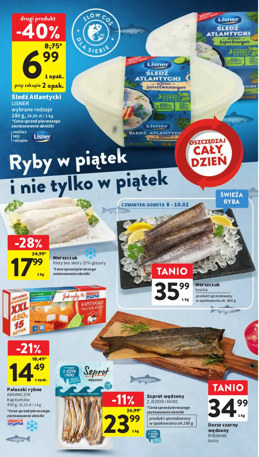 Gazetka promocyjna Intermarche - Gazetka Intermarche - ważna 08.02 do 14.02.2024 - strona 28 - produkty: Dorsz, Lazur, Lisner, Paluszki rybne, Szprot, Tusz