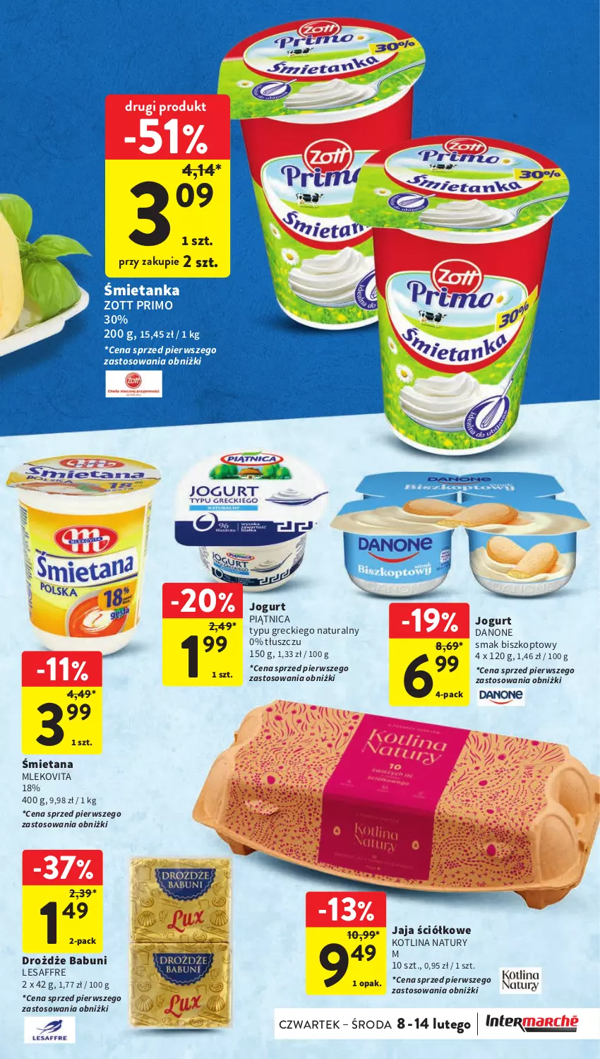 Gazetka promocyjna Intermarche - Gazetka Intermarche - ważna 08.02 do 14.02.2024 - strona 31 - produkty: Babuni, Danone, Drożdże, Jaja, Jogurt, Kotlin, Mleko, Mlekovita, Piątnica, Zott, Zott Primo