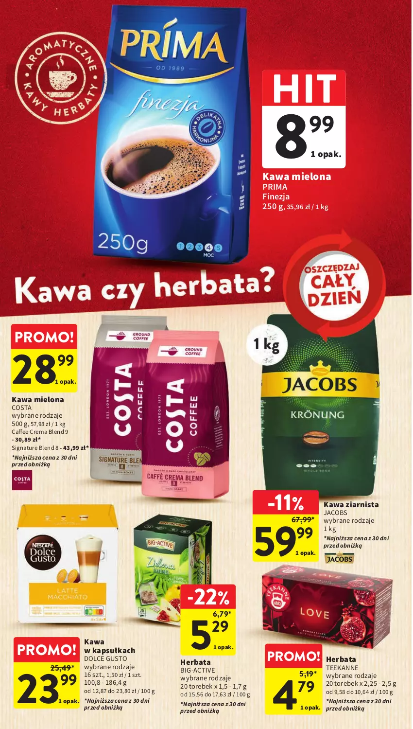 Gazetka promocyjna Intermarche - Gazetka Intermarche - ważna 08.02 do 14.02.2024 - strona 34 - produkty: Dolce Gusto, Herbata, Jacobs, Kawa, Kawa mielona, Kawa ziarnista, Prima, Teekanne