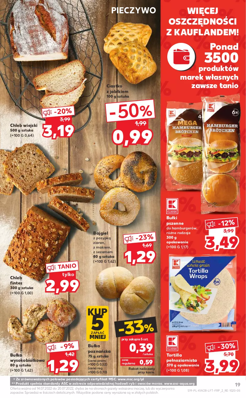 Gazetka promocyjna Kaufland - OFERTA TYGODNIA - ważna 14.07 do 20.07.2022 - strona 19 - produkty: Bułka, Burger, Chleb, Hamburger, Piec, Pieczywo, Sezam, Sok, Tortilla