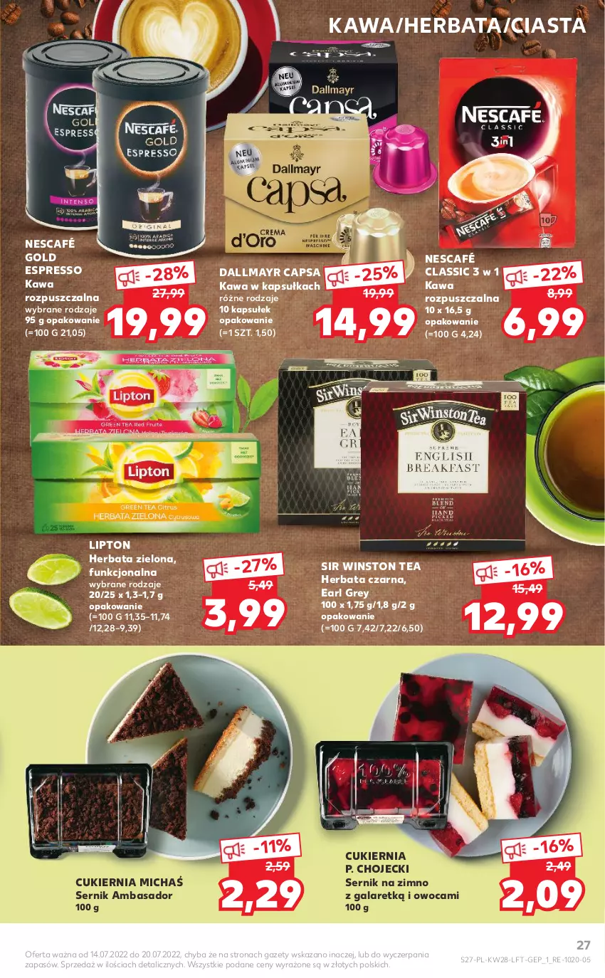 Gazetka promocyjna Kaufland - OFERTA TYGODNIA - ważna 14.07 do 20.07.2022 - strona 27 - produkty: Cukier, Dallmayr, Earl Grey, Gala, Herbata, Herbata czarna, Kawa, Kawa rozpuszczalna, Lipton, Nescafé, Ser, Winston