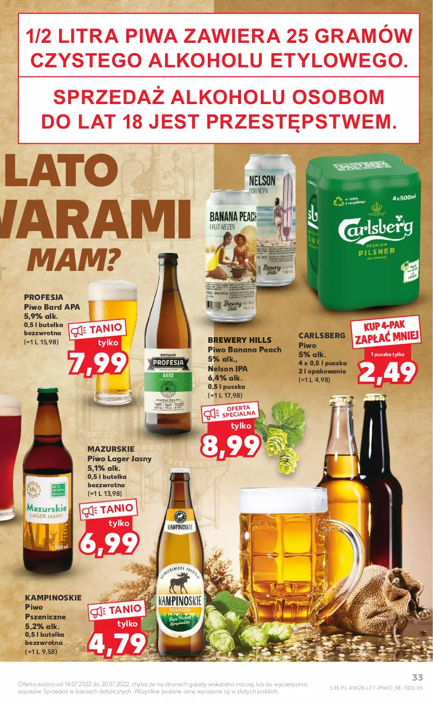 Gazetka promocyjna Kaufland - OFERTA TYGODNIA - ważna 14.07 do 20.07.2022 - strona 33 - produkty: Carlsberg, Gra, Piwa, Piwo