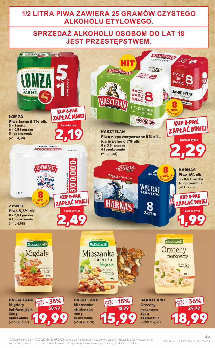 Gazetka promocyjna Kaufland - OFERTA TYGODNIA - ważna 14.07 do 20.07.2022 - strona 35 - produkty: Bakalland, Gra, Harnaś, Kasztelan, Mieszanka studencka, Migdały, Piwa, Piwo, Piwo jasne