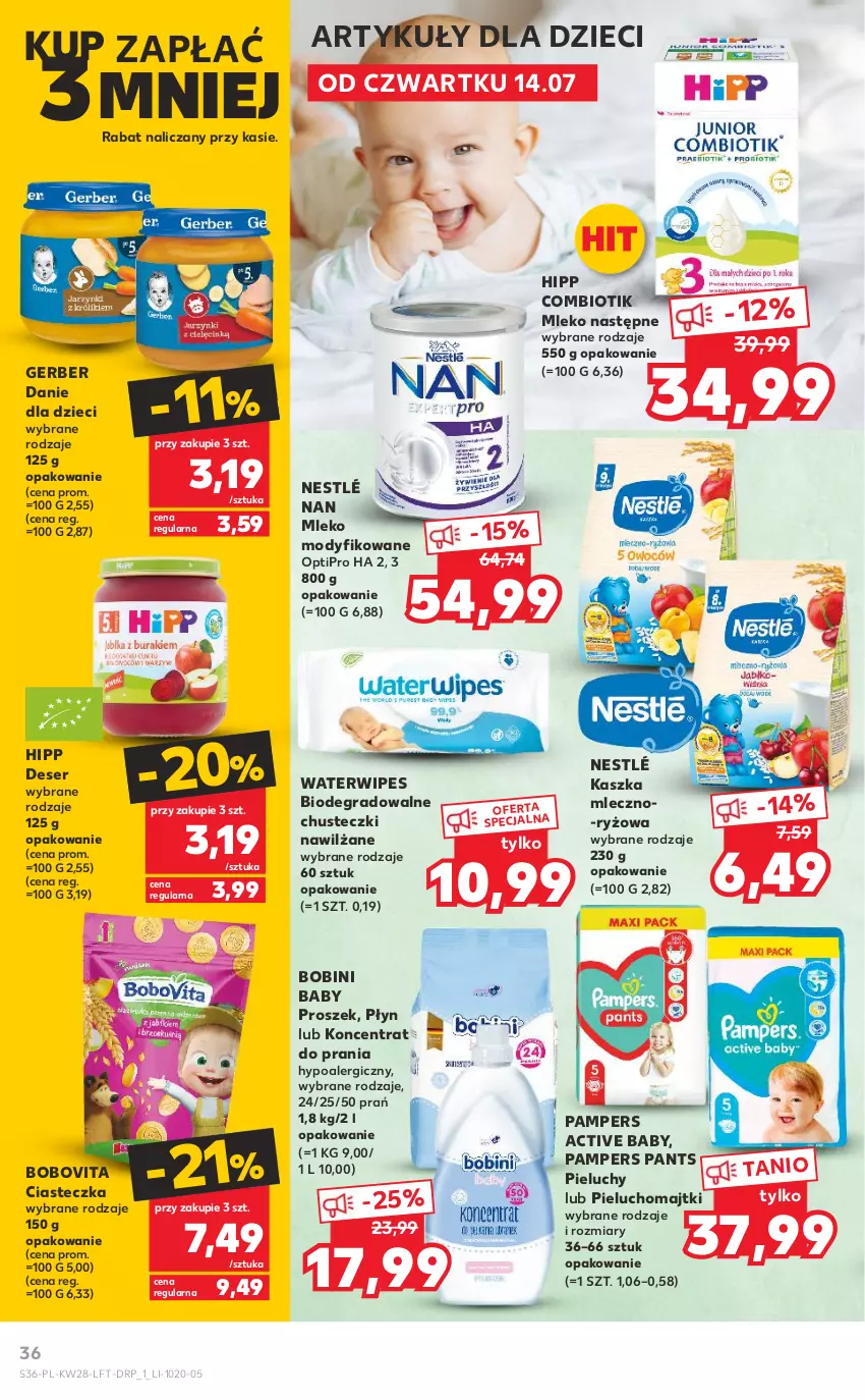 Gazetka promocyjna Kaufland - OFERTA TYGODNIA - ważna 14.07 do 20.07.2022 - strona 36 - produkty: BoboVita, Chusteczki, Danie dla dzieci, Deser, Dzieci, Gerber, Gra, HiPP, Majtki, Mleko, Mleko modyfikowane, Nestlé, O nas, Pampers, Pieluchomajtki, Pieluchy, Ryż, Ser, Vita C