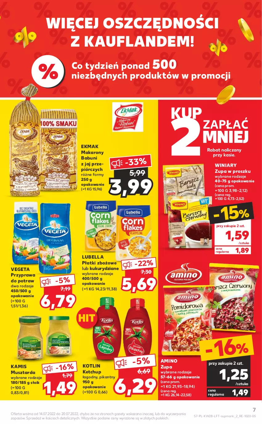 Gazetka promocyjna Kaufland - OFERTA TYGODNIA - ważna 14.07 do 20.07.2022 - strona 7 - produkty: Babuni, Bell, Bella, Kamis, Ketchup, Kotlin, Lubella, Makaron, Mus, Musztarda, Przyprawa do potraw, Vegeta, Winiary, Zupa