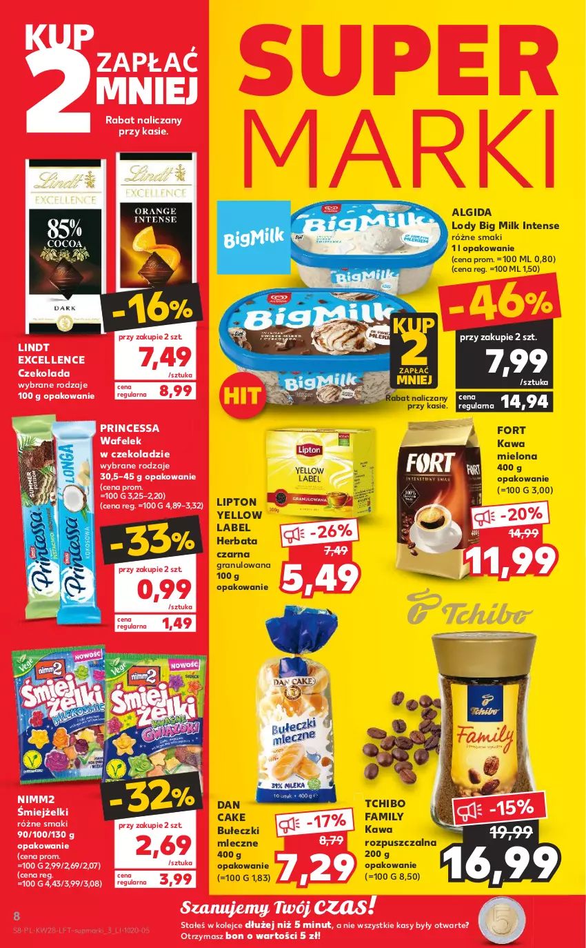 Gazetka promocyjna Kaufland - OFERTA TYGODNIA - ważna 14.07 do 20.07.2022 - strona 8 - produkty: Algida, Big Milk, Bułeczki, Bułeczki mleczne, Czekolada, Dan Cake, Fa, Gra, Herbata, Herbata czarna, Kawa, Kawa mielona, Kawa rozpuszczalna, LG, Lindt, Lipton, Lody, Nimm2, Olej, Princessa, Tchibo, Tchibo Family, Wafelek